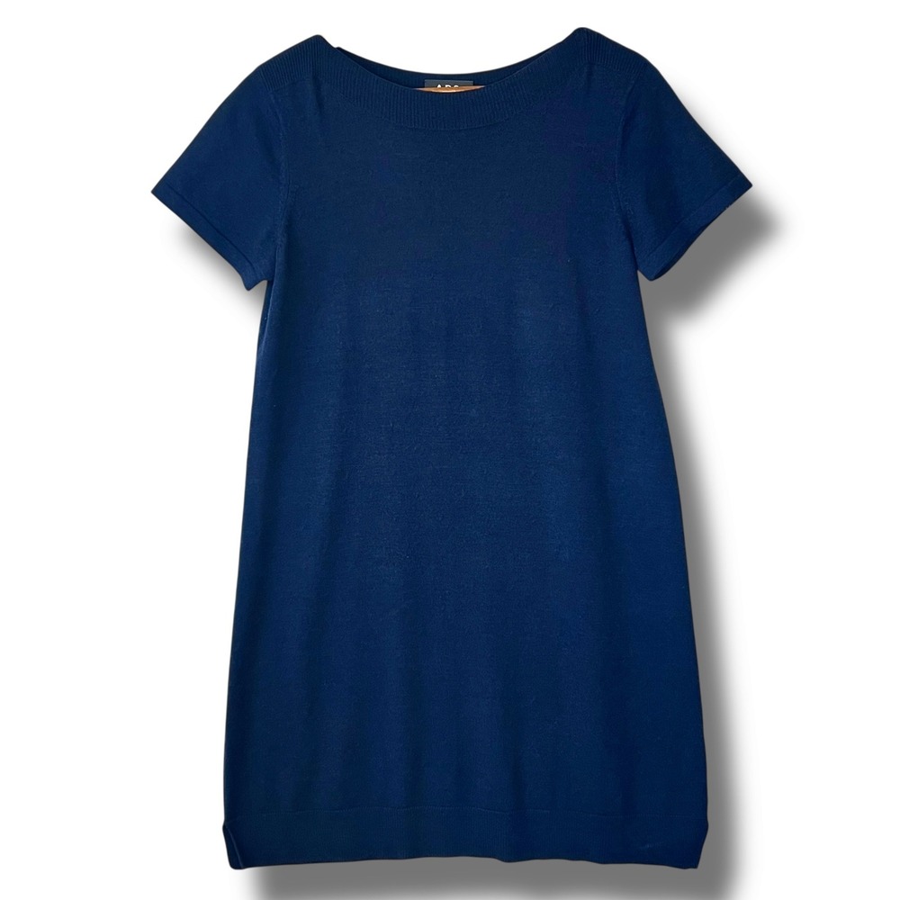 APC Rue Madame Paris Navy Blue 100% Wool Sweater Dress S Zipper Shoulder Capsule